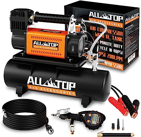 ALL-TOP Air Compressor with 6L Tank Kit,12V Portable Inflator & Oil-Free Steel Tank 6-Liter, Offroad Air Compressor for Truck Tires, Heavy Duty Air Compressor Max 150PSI for SUV 4x4 Vehicle RV Tire