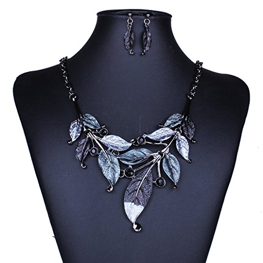 Moxeay Crystal Vintage Flower Rhinestone Leaves Necklace Choker Chunky Collar Chain-SHIP FROM US