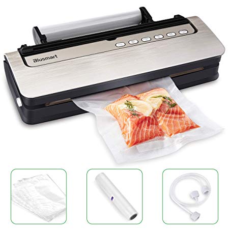 Vacuum Sealer Blusmart 80Kpa Automatic Food Sealer Machine for Food Saver and Preservation with Dry & Moist Modes, Started Kit of Rolls,Double-Layer Heat Sealing,Hose for Food Saver and Sous Vide