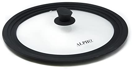 Alpha Living Universal Silicone Glass Cookware Lid for Pots and Pans Vented Tempered Glass - Graduated Lid with Easy Grip Fits 9.5", 10" 11" (Small)