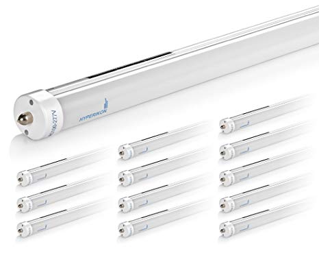 Hyperikon T8/T10/T12 LED Light Tube 8ft, 36W (75W equivalent), 5000K (Crystal White Glow), 4100 Lumens, Frosted Cover, Dual-Ended Power, UL-certified - (Pack of 12)