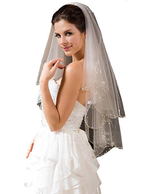 Passat 1T/2T 2M/3M/5M/10M Wedding Veil Sequin Pearl Edge Luxury Crystals Beaded Bling Bridal Veil H62