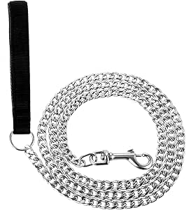 Chain Heavy Duty Metal Dog Leash 6FT Stainless Steel Cuban Link Chain Labor Chew Proof Pet Leash Chain with Soft Padded Handle for Medium Big Dogs Walking,Traffic Training Traveling(20-100 lbs)