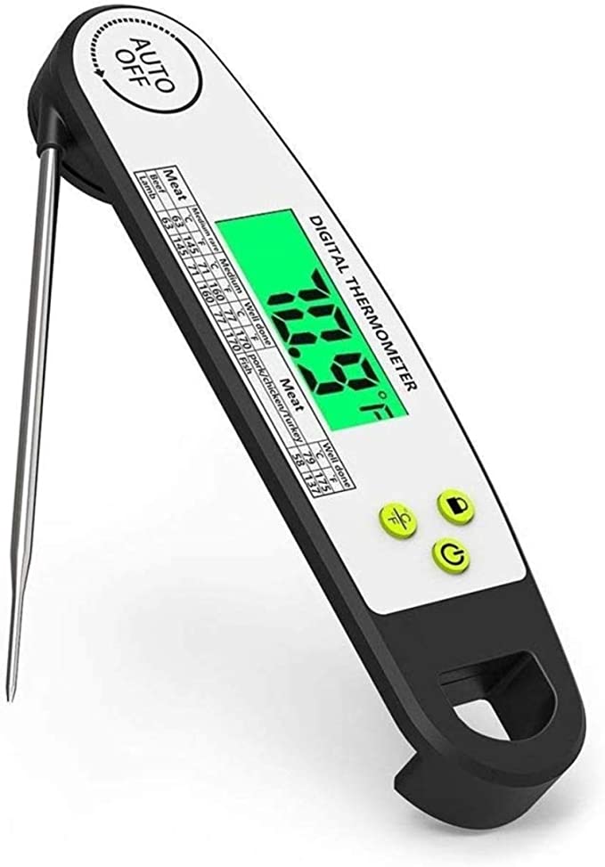 Digital Meat Thermometer for Cooking- Fast Read Waterproof Kitchen Food Thermometer with Led Backlight Baking Thermometer Candy Making and Frying Oil BBQ Thermometer with Magnet to Fridge Auto-off (B