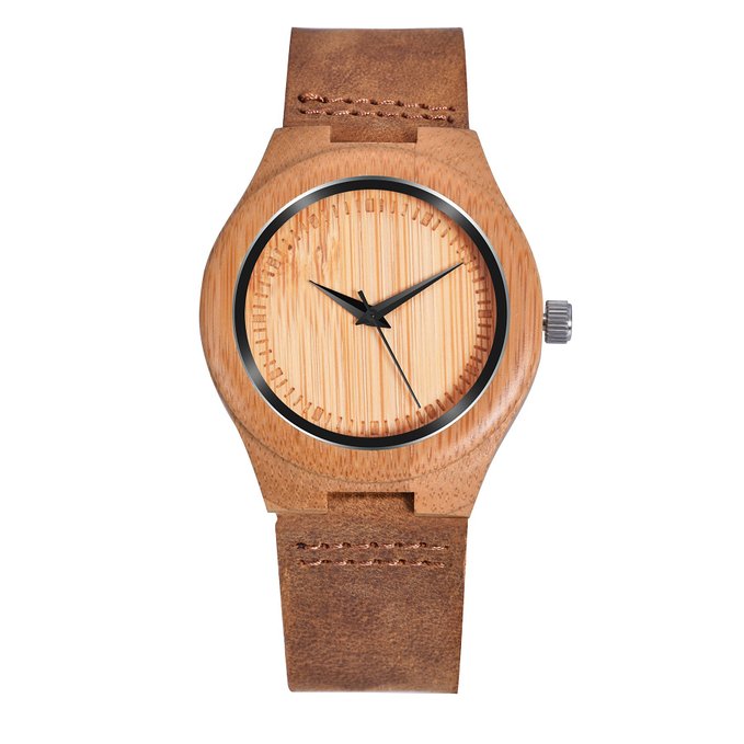 ZHHA Women's 1448 Natural Bamboo Wooden Watch with Genuine Leather Strap Japanese Quartz Movement Watch