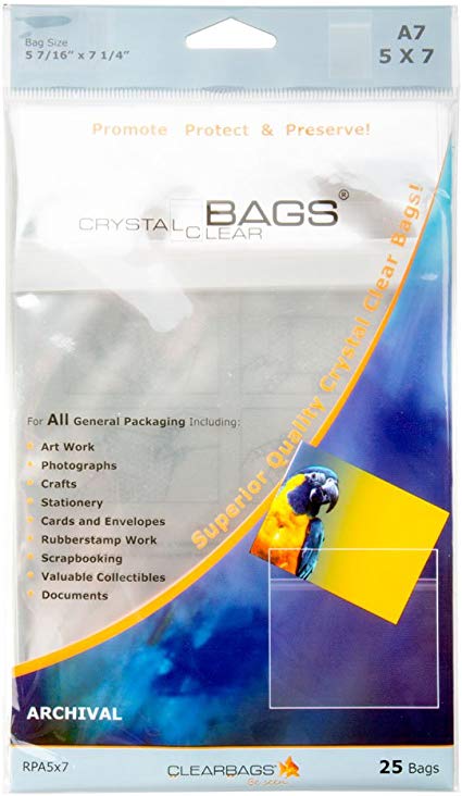ClearBags 5x7 Seal Top Closure Bags, Perfect Fit for 5x7 Photos, Art Prints, Pictures, Posters | Resealable Adhesive on Bag, Not Flap | Crystal Clear Acid Free, Archival Safe | RPA5X7 Pack of 25