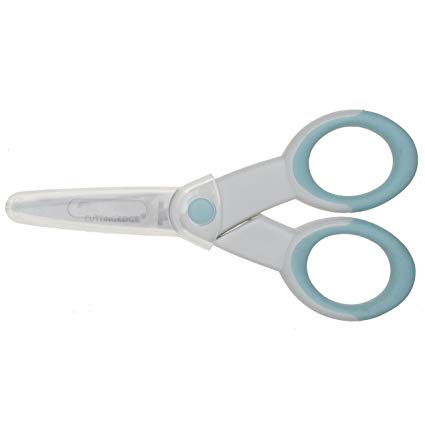 ECR4Kids Cutting Edge Ultra-Grip 5" Precision Non-Stick Stainless Steel Scissors w/Sheath - Extra Sharp Pointed Tip - For Sewing and Crafting, Pastel Blue