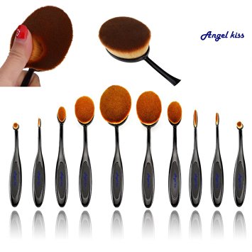 Angel Kiss Best Makeup Brushes Set - 2016 Professional 10 Pcs Soft Oval Toothbrush Makeup Brush Sets Foundation Brushes Cream Contour Powder Blush Concealer Brush Makeup Cosmetics Tool Set (Black )