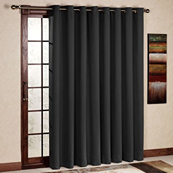 RHF Wide Thermal Blackout Patio door Curtain Panel, Sliding door insulated curtains Antique Bronze Grommet Top 100W by 84L Inches-Black