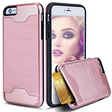 iPhone 6S Plus Case,Canjoy Wallet Case [Rose Gold] Card Cover with Full Protection and Kickstand Holder for iPhone 6 Plus