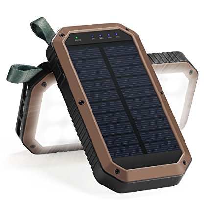 Solar Charger, 8000mAh 3-Port USB and 21LED Light Solar Power Bank Portable Battery Cellphone Charger, Solar Panel for Emergency Outdoor Camping Hiking for IOS and Android cellphones (Coffee Black)