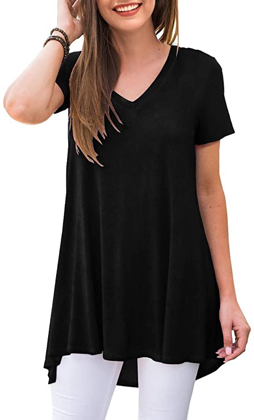 AWULIFFAN Women's Summer Casual Short Sleeve V-Neck T-Shirt Tunic Tops Blouse Shirts