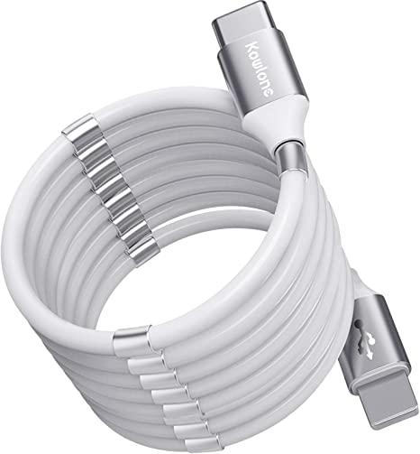 Magnetic Phone Charging Cable USB C to L PD Fast Charging Cord Super Organized Storage Retractable Charging Wire Portable Nano Cable with 360 Degree Coiling Magnets for i-Devices(1.8M/6FT)