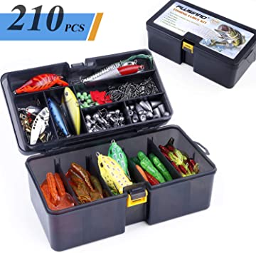 PLUSINNO Fishing Lures Baits Tackle Including Crankbaits, Spinnerbaits, Plastic Worms, Jigs, Topwater Lures, Tackle Box and More Fishing Gear Lures Kit Set, 210Pcs Fishing Lure Tackle