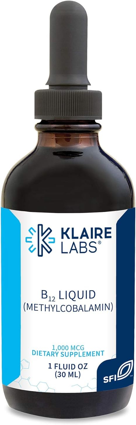 Klaire Labs B12 Liquid Drops 1mg - Vitamin B12 Drops 1000mcg Active Methylcobalamin - Methyl B12 with Liquid Delivery for Efficient Absorption - Hypoallergenic VIT B12 Supplement (30ml / 1 fl oz)