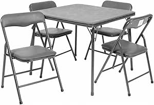 Flash Furniture Mindy Kids 5-Piece Folding Square Table and Chairs Set for Daycare and Classrooms, Children's Activity Table and Chairs Set, Gray