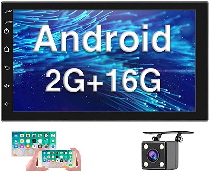 [2G 16G] Double Din Android Car Stereo with GPS 7 Inch Capacitance Touch Screen FM Radio Reciever Supports Mirror Link for iOS/Android Phones WiFi Connect   Backup Camera