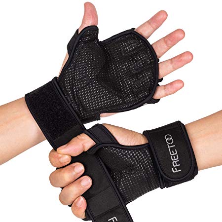 FREETOO Gym Gloves Weight Lifting Gloves - with Wrist Wrap Support Full Palm Protection, Open Back Training Gloves Breathable Workout Gloves