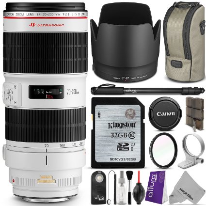 Canon EF 70-200mm f/2.8L IS II USM Telephoto Zoom Lens w/ Essential Bundle - Includes: DSLR Camera Monopod, UV Filter, Remote Control, Kingston 32GB SD Card, Camera Cleaning Set