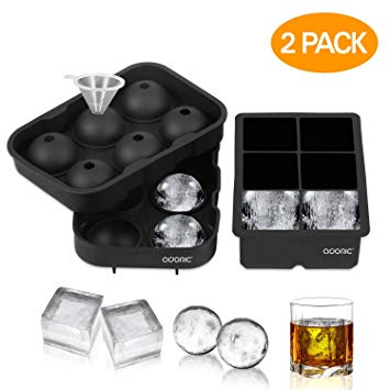 Ice Cube Trays, Adoric Sphere Ice Cube Molds Set of 2, Silicone Ice Ball Maker with Lid & Large Square Molds for Whiskey and Cocktails or Homemade, Black