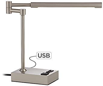 Slimline Swing Arm LED Desk Lamp with Outlet and USB Port