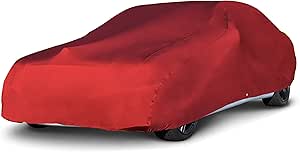 Budge RSC-1 Indoor Stretch Car Cover, Luxury Indoor Protection, Soft Inner Lining, Breathable, Dustproof, Car Cover fits Cars up to 157", Red, Size 1: Fits up to 13'1"