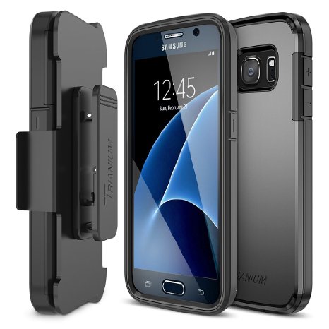 Galaxy S7 Case, Trianium [Duranium Series] Heavy Duty [Black] Holster Case Belt Clip   Protective Rugged Cover with Built-in Screen Protector for Samsung Galaxy S7 2016 [Lifetime Warranty](TMS7D01)