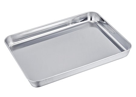 TeamFar Stainless Steel Compact Toaster Oven Pan Tray Ovenware Professional, 8''x10''x1'', Heavy Duty & Healthy, Deep Edge, Superior Mirror Finish, Dishwasher Safe