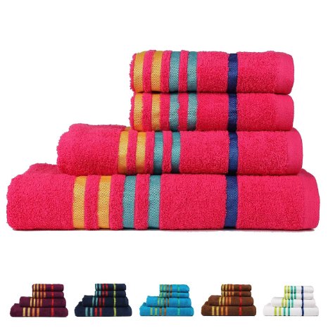 Casa Copenhagen Exotic Cotton 475 GSM 4 Pieces Bath & Hand Towels Set - Hot Pink