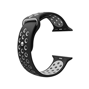 For Apple Watch Band, Wearlizer Soft Silicone Sport Replacement Strap for both Series 1 and Series 2 - 38mm Black and Grey, Size S