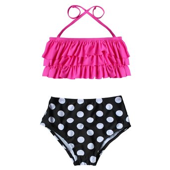 iEFiEL Girls Kids 2PC Ruffle Polka Dots Swimsuit Bikini Sets
