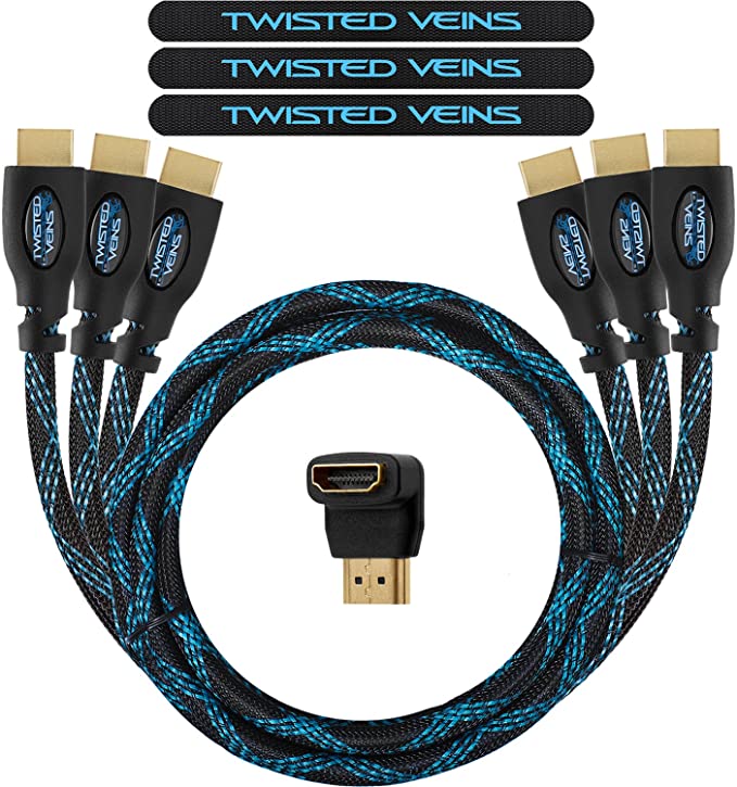 Twisted Veins HDMI Cable 6 ft, 3-Pack, Premium HDMI Cord Type High Speed with Ethernet, Supports HDMI 2.0b 4K 60hz HDR on Most Devices and May Only Support 4K 30hz on Some Devices