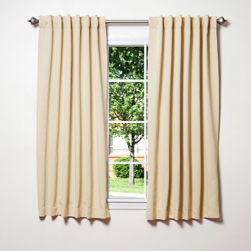 Best Home Fashion Thermal Insulated Blackout Curtains - Back Tab/ Rod Pocket - Beige - 52"W x 63"L - (Set of 2 Panels)