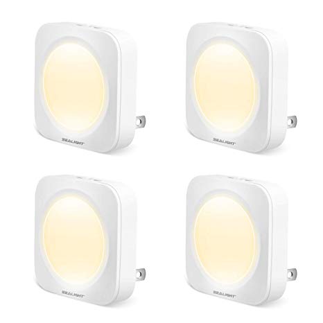 Plug-in Night Light, SEALIGHT LED Night Lights with Auto Dusk to Dawn Sensor, Brightness Adjustable, Warm White LED Nightlight for Bedroom, Bathroom, Kitchen, Hallway, Stairs, Energy Efficient, 4 Pack