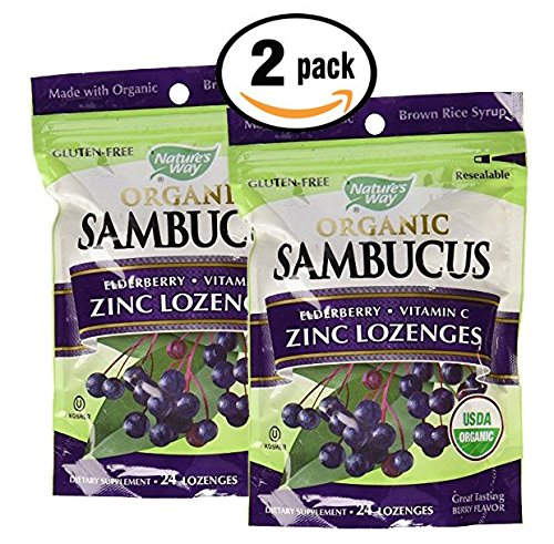 Pack of 2 - Natures Way Sambucus Organic Zinc Lozenges with Elderberry and Vitamin C, 24 Count