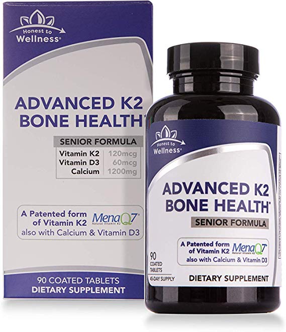 Vitamin D3 & K2 (MK7) with Calcium - Advanced Bone Health Supplement - Bone Density & Strength Support by Honest To Wellness for Cardiovascular Health – 90 Count (Senior)