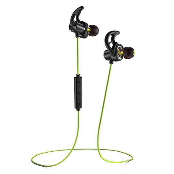 Phaiser BHS-790 Bluetooth Headphones with Dual Graphene Drivers and AptX Bluetooth 5.0 Sport Headset Earphones with Mic and Lifetime Sweatproof Guarantee - Wireless Earbuds for Running, Limegreen