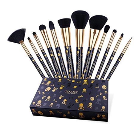 Docolor 12 Pcs Skull Printed Goth Makeup Brushes Set Foundation Blush Contour Eyeshadow Brushes