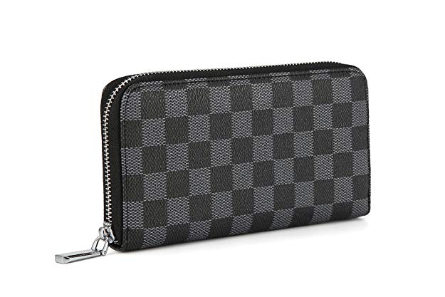 Daisy Rose Women’s Checkered Zip Around Wallet and Phone Clutch - RFID Blocking with Card Holder Organizer -PU Vegan Leather
