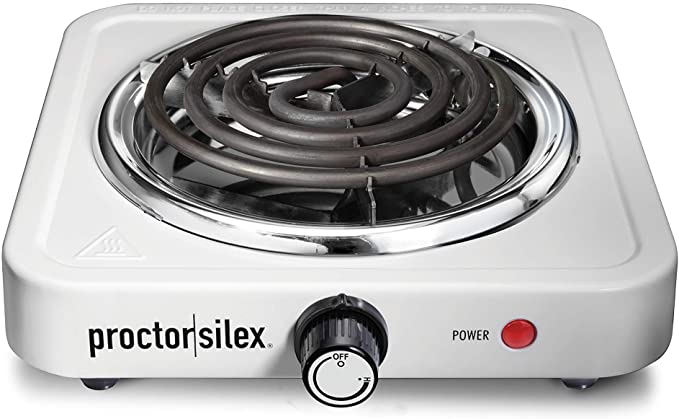 Proctor Silex Electric Single Burner Cooktop, Compact and Portable, Adjustable Temperature Hot Plate, 1200 Watts, White & Stainless (34106)
