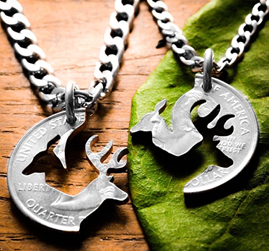 Buck and Doe Necklace Set for Couples, Interlocking Cut Coin