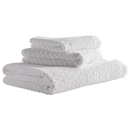 Rivet Contemporary Sculpted Dot Cotton Towel Set, Set of 3, White