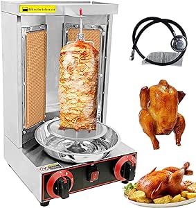 Yovtekc Commercial Shawarma Machine, Gas Doner Kebab Machine, Vertical Rotisserie Oven Grill, Gyro Rotisserie Machine, Electric Vertical Broiler with 2 Burners for Meat Chicken 3KW