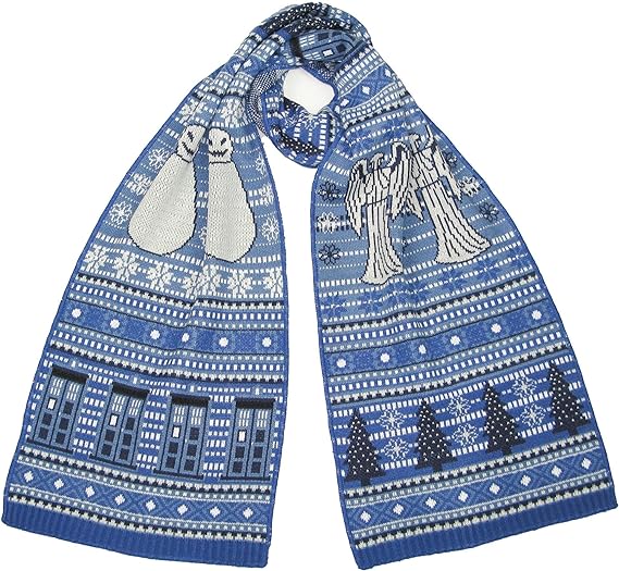 DOCTOR WHO Christmas Scarf - Official Merchandise - TARDIS, Weeping Angles, Snowmen