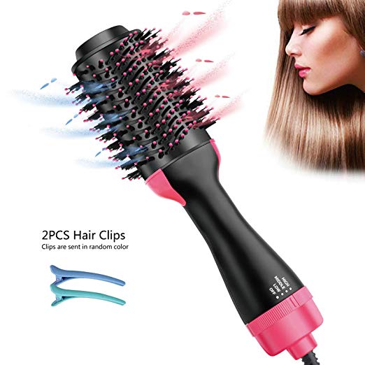 Udream 4 in 1 Hot Air Brush Styler and Dryer One Step Hair Dryer & Volumizer Negative Ion Straightening Reduce Frizz and Static Design, with 2pcs Hair Clips and 1 Heat Resistant Glove