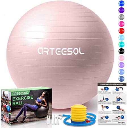 arteesol Exercise Ball, Anti-Burst Yoga Ball with Quick Pump, 45cm/55cm/65cm/75cm/85cm Thick Balance Ball Chair for Birthing Fitness Workout Stability Pilates, Gym & Home