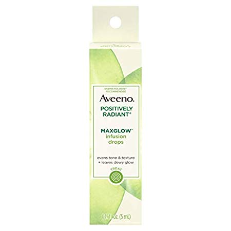 Aveeno Positively Radiant MaxGlow Infusion Drops with Moisture Rich Soy & Kiwi Complex, Moisturizing Facial Serum 0.17 oz