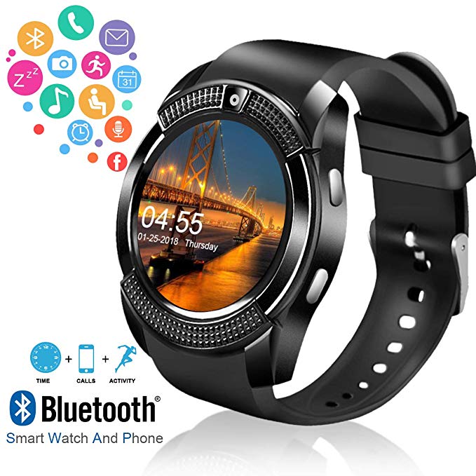 Smart Watch,Bluetooth Smartwatch Touch Screen Wrist Watch with Camera/SIM Card Slot,Waterproof Phone Smart Watch Sports Fitness Tracker Compatible Android Phones