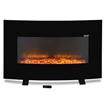 Della 37" inch Adjustable Electric Wall Mount & Free Standing Curved Fireplace Heater XL w/ Remote, 1500W