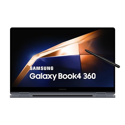 Samsung Galaxy Book4 360 (Gray, 16GB RAM, 1TB SSD)| 15.6" Super AMOLED Touchscreen| Intel Core 7 150U Processor| 2 in 1 Laptop| Windows 11 Home| MS Office 2021| Fingerprint Reader| S-Pen Included